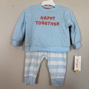 NWT Cat & Jack Outfit Baby 6-9Month Cozy Quilted Striped Blue Gender Neutral